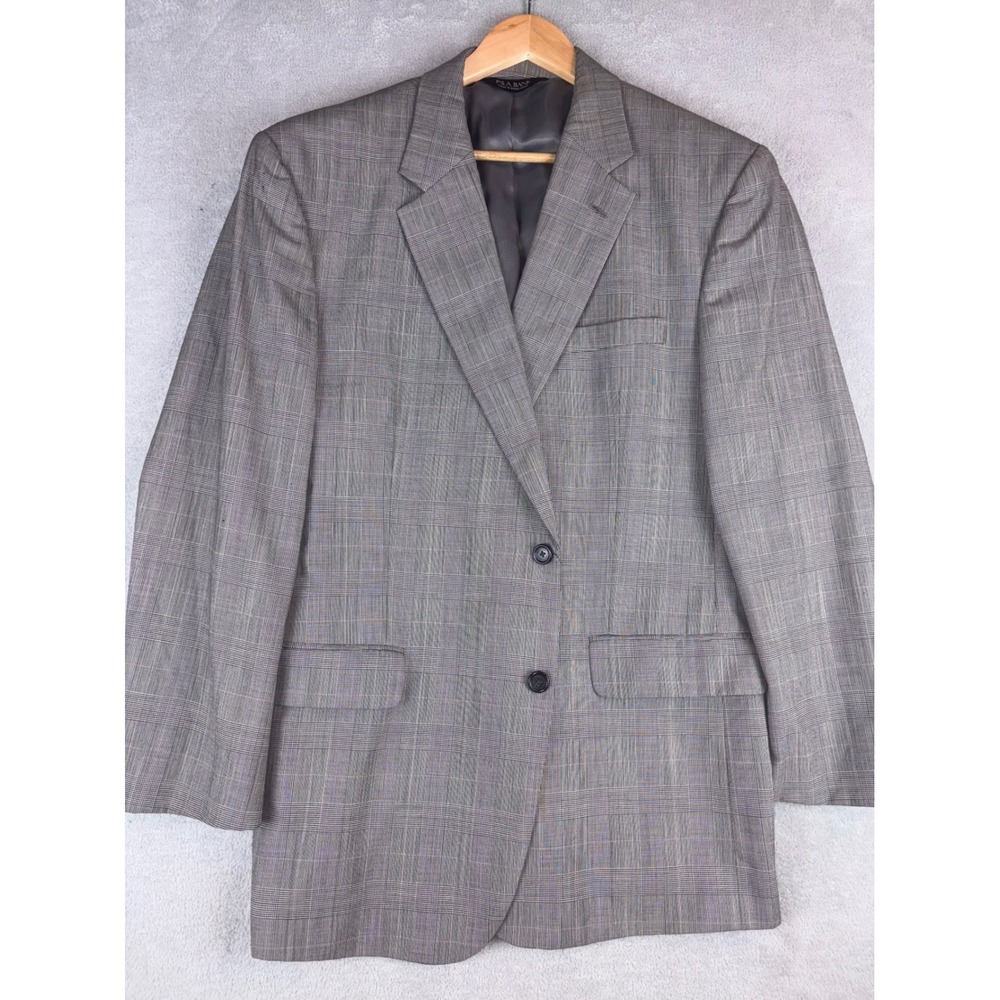 Jos A. Bank Mens 46R Gray Plaid 100% Wool Two Button Blazer Sport‎ Coat Jacket